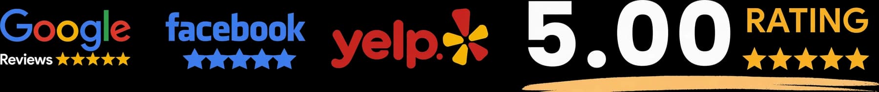 Rated 5.0 stars across Google, Facebook, and Yelp reviews